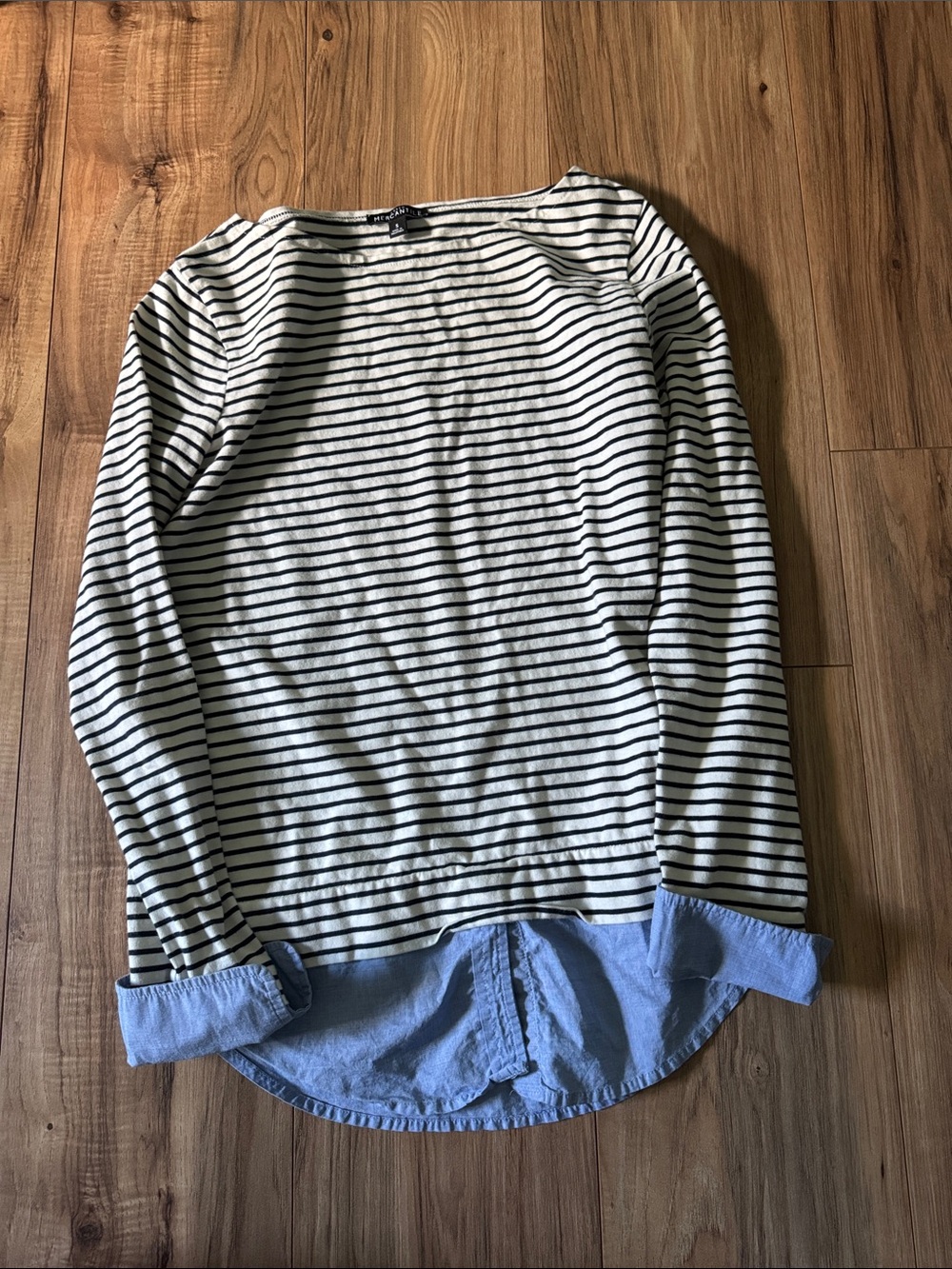 J crew Striped Layered-Look Top with Chambray Hem